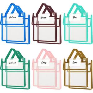 Teling 12 Pack Thick Clear Book Pouches with Blank Name Tags and Handles Book Baggies Bags Bins Organizer for School Classroom Library Pockets Students (10 x 12 Inch,Multi Color)