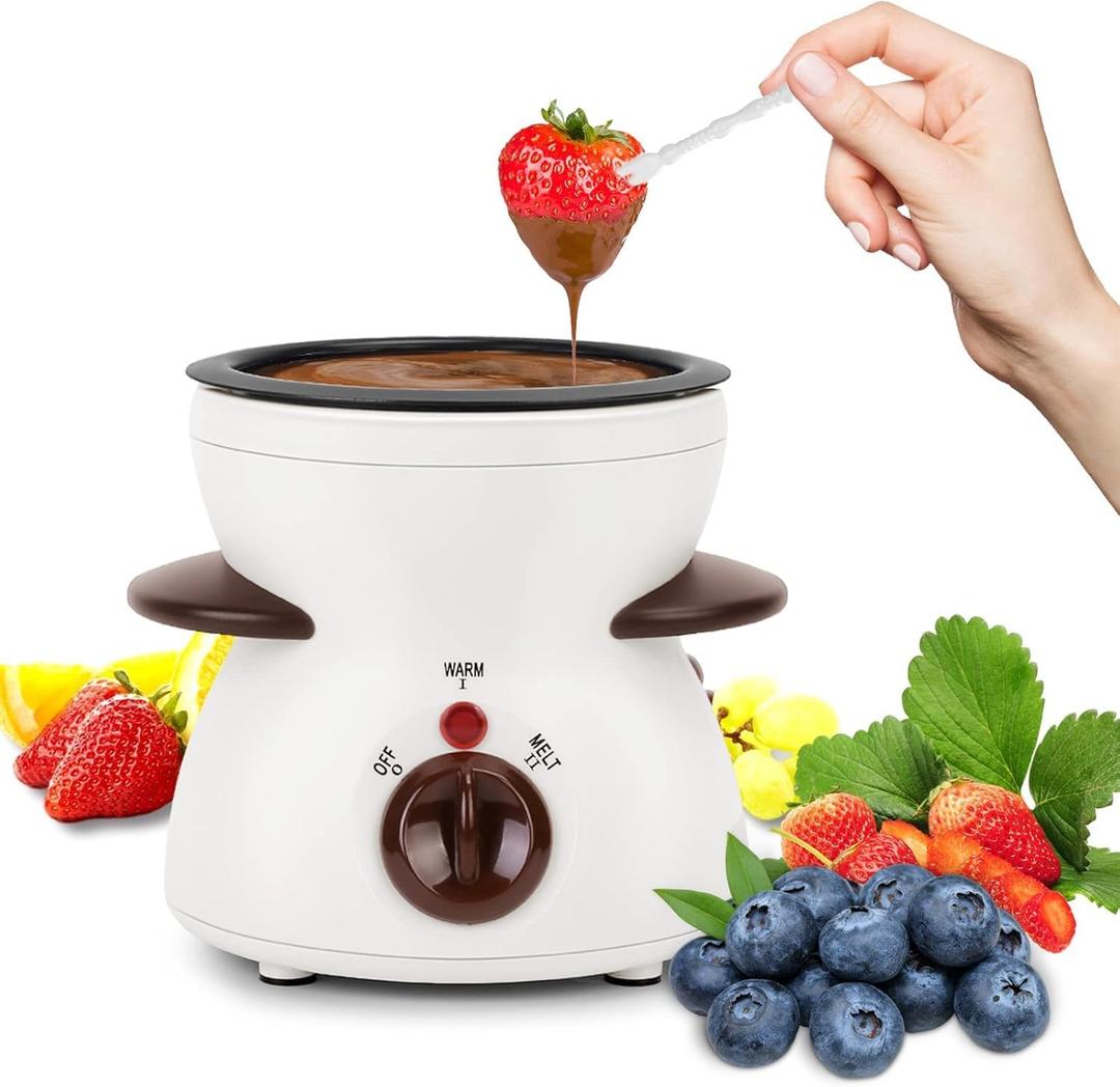 MultiOutools Mini Electric Fondue Pot Set with Dipping Forks, Chocolate Melts Candy Melts Fondue Pot, Melting Chocolate Small Pot for Chocolate, White