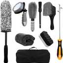 9Pcs Car Wheel Brush Kit with Storage Bag, Wheel Cleaning Brush, Microfiber Tire Brush, Car Detailing Brush, Rim Cleaner Brush, Tire Shine Applicator, Soft Towel, Stone Hook
