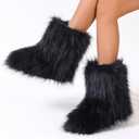 YXCFEWD Fur Boots for Women Winter Fluffy Furry Boots for Girls Flat Heel Snow Boots, 8 Wide (Black)