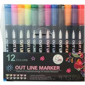 Worparsen DIY Craft Markers School Supplies 12pcs Student Outline Highlighter Pen Double Line Glitter Shimmer Marker for Note-Taking Card Making Art 12 Colors 12 Colours