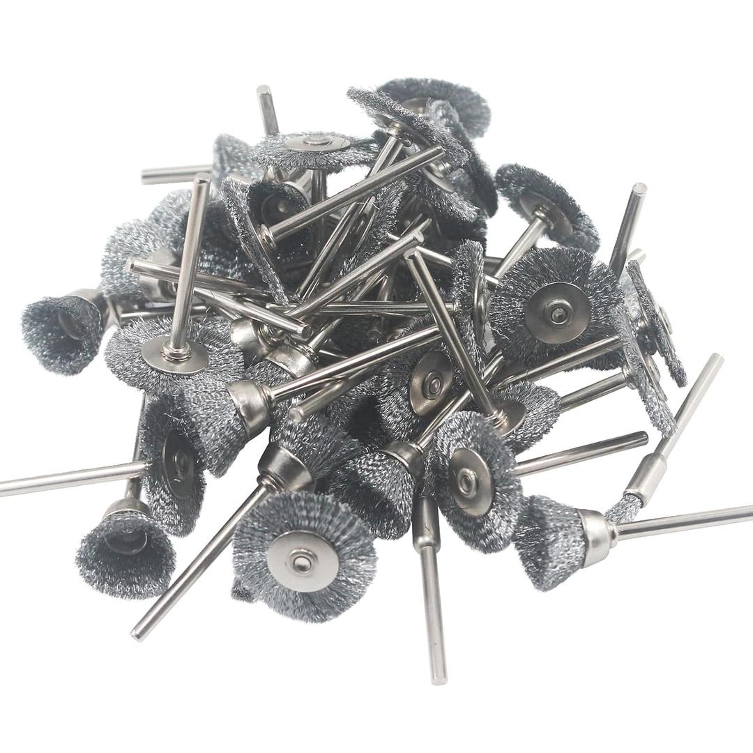 50 Pcs Assorted Wire Brush Set 1/8'' Shank Various Shape Stainless Steel Wire Brushes for Rotary Tools
