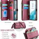 Strapurs Crossbody Wallet Case Compatible with Samsung Galaxy S22 5G RFID Blocking Card Holder Soft PU Leather Magnetic Snap Shoulder Strap Zipper Pocket Phone Case Fit for Galaxy S22 6.1" - Wine Red