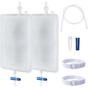 2PCS 1000ML Silicone Catheter Leg Bag | Reusable Washable Urine Drainage Bag with Anti-Slip Adjustable Straps & 1M Silicone Tube, Post-Surgery, Long-Term Care