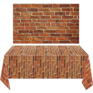 Chuangdi 2 Pcs 4.5 x 9 Feet Stone Wall Backdrop Stone Wall Scene Setter Wallpaper Curtains Door Removable Tablecloth Photo for Medieval Castle Winter Halloween Christmas Party(Retro Red,Brick)