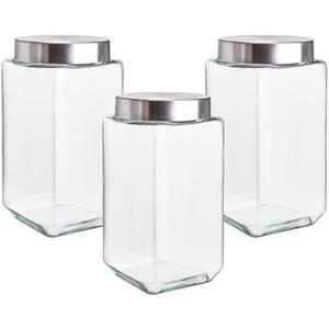 Glass Canisters Kitchen 3 Large Food Storage Containers Jars Stainless Lids