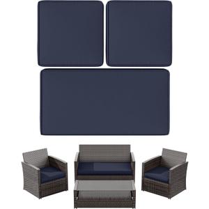 3 Pack Outdoor Patio Seat Cushions Replacement Covers Fit for 4 Pieces 4-Seater Wicker Rattan Patio Conversation Set Loveseat Chair Couch Furniture,36x18x2,18x18x2,Navy Blue-Cover Only
