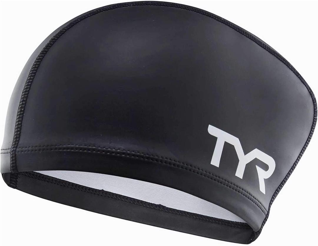 TYR LNG Hr Comfort Silicone Swimming Cap for Long Hair, Black, One Size