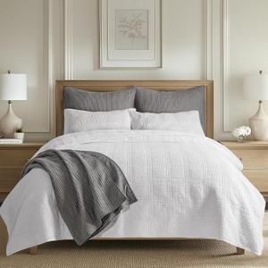 Levtex Home Cloud Waffle King/Cal King Quilt Set (106x92in) and 2 Pillow Shams (36x20) - Box Quilted Waffle Texture - Bright White - Cotton King Size Quilt Bedding Set - Lightweight Soft Pre-Washed
