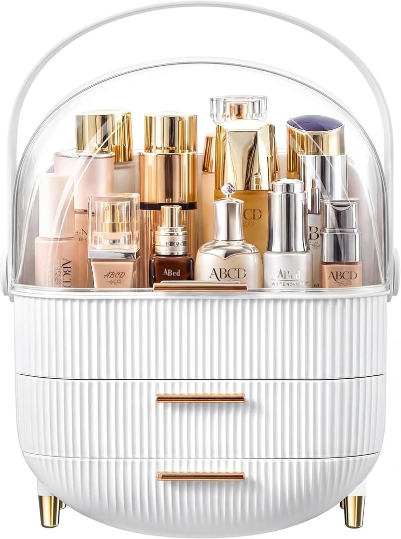 NestOrganix Makeup Organizer Skincare Organizers - Cosmetic Display Cases with Transparent Cover, SkinCare Organizers for Bathroom Countertop, Bedroom Vanity Desk, Lipstick Organizer, White