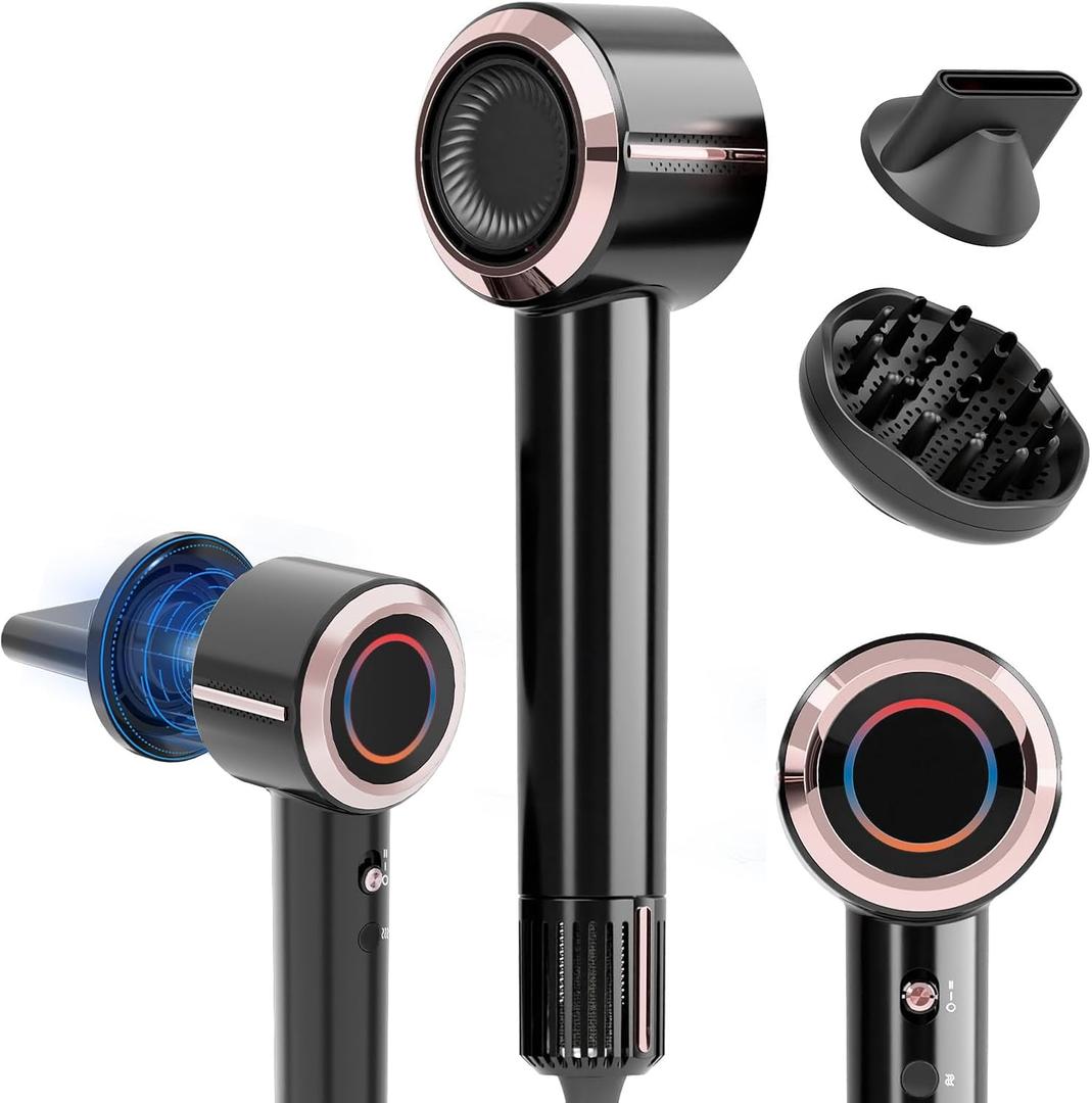 CINOSTAR Hair Dryer, Fast Drying Blow Dryer with Diffuser, With 110000RPM Brushless Motor&Ionic Technology No Heat Damage, Lightweight for Women and Travel, Low Noise, Black & Blush Rose