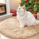 OLANLY Beige Round Rugs for Bedroom - Machine Washable, 2 ft Circle Area Rugs for Living Room, Soft and Fluffy Shaggy Carpet for Teen Girls and Boys, Nursery Rooms, Dorms, Home Decor Aesthetic