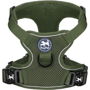 PoyPet Reflective Soft Breathable Mesh Dog Harness Choke-Free Double Padded Vest with Adjustable Neck and Chest (Military Green,S)