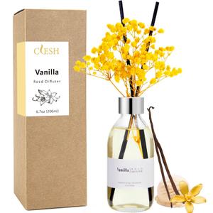 Clesh Reed Diffuser Set, 6.7 oz Vanilla Scented Diffuser with Sticks, Home Fragrance Reed Diffuser for Bathroom Shelf Decor