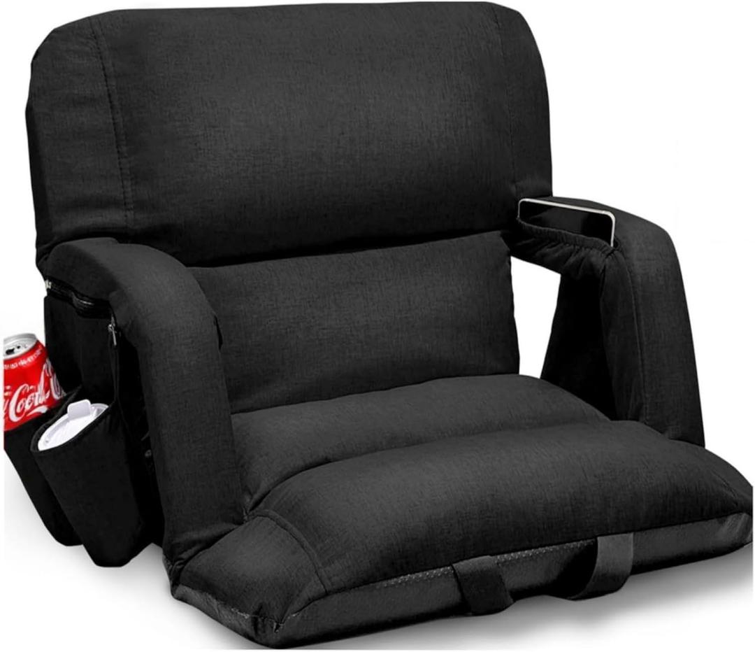 26" Extra Wide Stadium Seats with Back Support, 4'' Thick Comfy Cushion, Bleacher Seats with Armrest & 6 Reclining Positions, Floor Chair for Adults, Kids, Stadium Chair for Baseball, Basketball