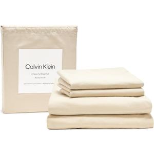 Calvin Klein - Full Bed Sheets, Relaxed Garment Washed Cotton Percale Bedding Set with Matching Pillowcases, Deep Pockets, Oeko-Tex Certified (Washed Percale Green)