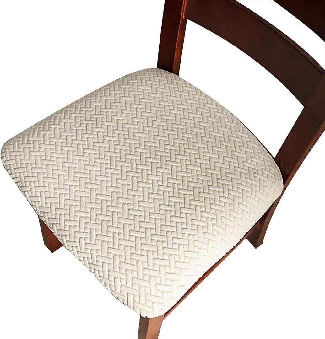 Dining Chair Covers Set of 4, JOMWEN Stretch Jacquard Washable Seat Slipcovers, Chair Cushion Protector, Kitchen Dining Home (Beige, 4 PCS)