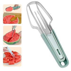 3-in-1 Watermelon Cutter Slicer Tool, Stainless Steel Watermelon Cutter, Popsicle Mold Watermelon Slicer, Watermelon Fork Slicer Cutter, Portability Fruit Fork for Camping Kitchen Gadgets (Green) 3 Pack