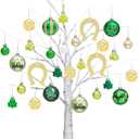 Valery Madelyn 50ct St Patricks Day Tree Decorations Shamrock Ornament Set, Irish Hanging Ball Ornament for Small Tree, Good Luck Clover Green Ornaments for St Patty's Day
