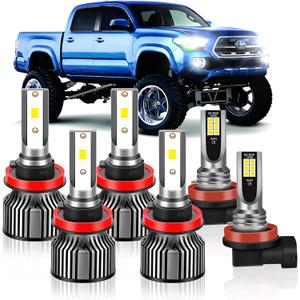 Compatible For Toyota Tacoma 2016 2017 2018 2019 2020 2021 2022 2023, High Beam+Low Beam+Fog Light Bulbs, 6500K White, 400% Brightness with Cooling Fan, Plug and Play, Waterproof, Pack of 6