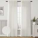 Natural Linen Curtains 84 Inch Length 2 Panels Cream White Pleated Linen Drapes for Living Room Semi Sheer Light Filtering Modern Farmhouse Aesthetic Neutral Window Curtain Back Tab Loop Ivory