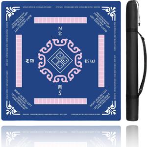 American Mahjong Mat (31.5"x31.5") with Carrying Bag for Table, Anti-Slip Noise-Reduction Gaming Table Mat for American Mahjong/Poker/Board Games/Card Games/Dominoes (Blue)