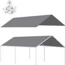 10x20Ft Carport Replacement Canopy Cover, Heavy Duty Waterproof Garage Top Shelter Cover Car Canopy with Ball Bungees,Gray(Frame Not Include)