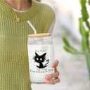 It's Fine I'm Fine Glass Cup Funny Sarcastic Cat Glass Coffee Cup With Lids And Straws 14oz,Cat Lover Gifts