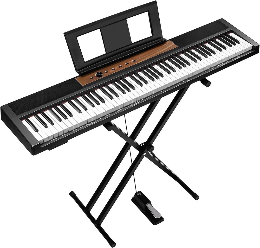 Starfavor 88 key Compact Digital Piano with Portable Stand, Dual 25W Speakers, Velocity-Sensitive Semi-Weighted Keyboard, Recording/MIDI/USB, Sustain Pedal