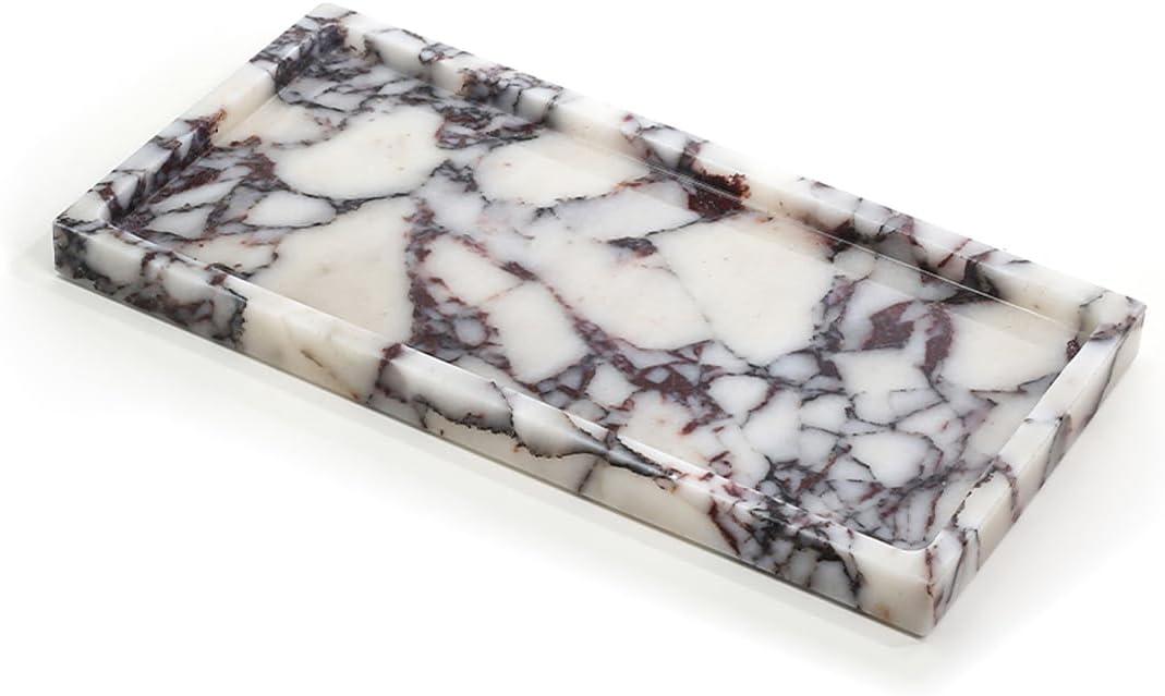 100% Natural Luxury Calaccata Viola Marble Small Hand Towel Tray Holder Organizer, Makeup Bathroom Holder (Viola-rectangle-10"x5"x0.7")