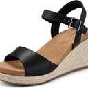 SHIBEVER Women's Wedge Platform Sandals: Espadrille Dressy Comfortable Summer Open Toe Ankle Strap Buckle Women Sandal (7, Black)