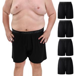 INNERSY Big and Tall Cotton Boxers for Men Moisture Wicking Loose Fit Underwear 4-Pack (Black, 4XL)