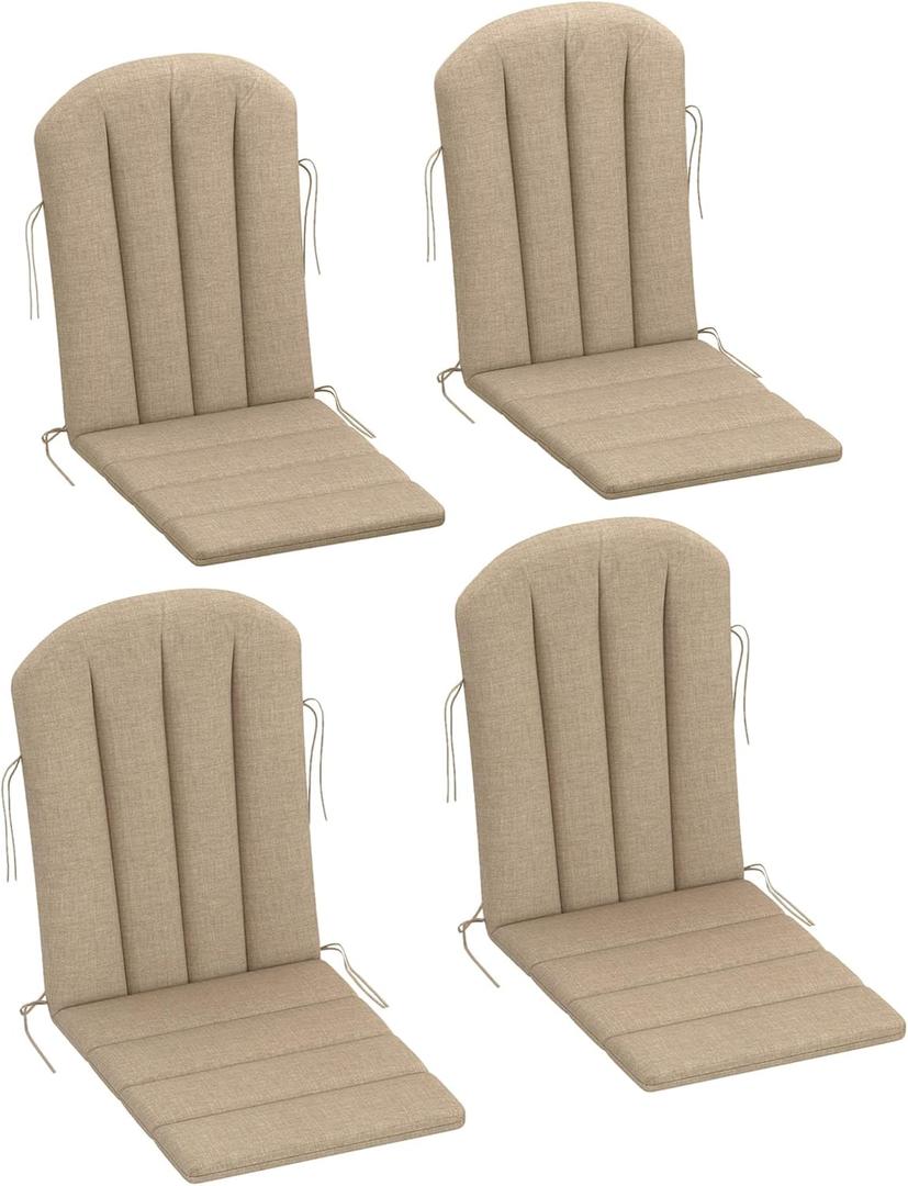 Outsunny Adirondack Chair Cushion Set of 4, Outdoor Chair Cushions with Ties, 25D High-Density Foam, High Back Patio Chair Cushions, Fade Resistant for Patio Furniture, 49" x 20" x 2", Beige