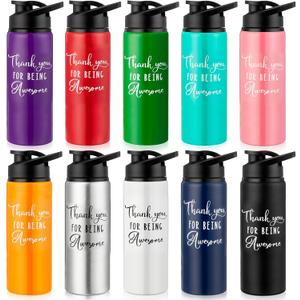 Amyhill 10 Pack Thank You Appreciation Gifts Reusable Bottle Aluminum Water Bottle Gym Water Bottle Lightweight Sports Water Bottle Leakproof Metal Water Bottle with Lid for Camping Hiking (25 Oz, Mixed Colors)