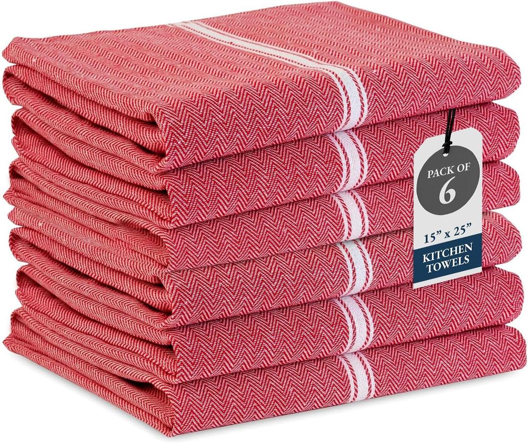 LANE LINEN Kitchen Towels Set - 100% Pure Cotton Dish Towels for Kitchen, Super Absorbent Kitchen Hand Towel, Tea Towels, Soft & Durable Dish Cloths, Pack of 6 – 14”x25”, Red