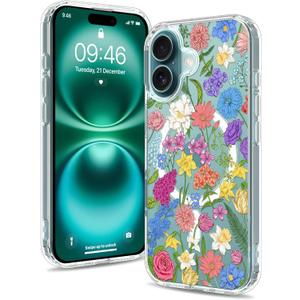 Magnetic for iPhone 16 Case [Compatible with MagSafe] Colorful Floral Flower Pattern Design, Clear Slim Shockproof Protective Phone Cover for Women Girls