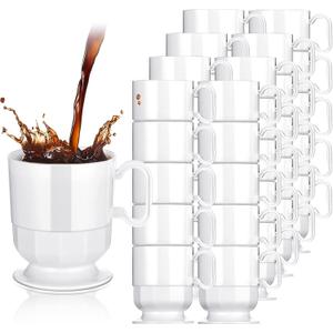 Sieral 100 Pieces 8 oz Hard Plastic Coffee Cup Bulk Tea Mug with Handle Disposable Mugs Plastic Coffee Mugs for Wedding Party, Baby Shower, Graduation, Birthday, Cafe, Restaurant(White), 2.8 x 3.3 inch