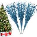 Christmas Artificial Glitter Berry Stem Decorations Decorative Bead Sticks Xmas Picks Glittery Twigs Branches for Christmas Tree Wreath Gift Vase Home Decor Party Ornaments Blue 24 PCS