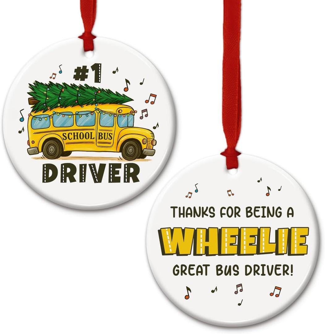 2 x Bus Driver Appreciation Ornament - Thank You Gifts for School Drivers or Monitor with Inspirational Message, End of Year or Holiday Bus Driver Gift