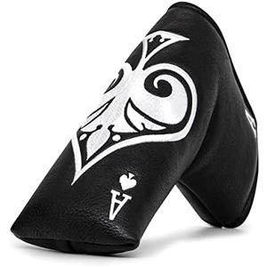 Black Golf Ace of Spade Golf Club Cover for Golf Clubs - Hybrid Headcover Golf Driver Headcover 3 Wood Head Cover (Rotatable 2 3 4 5 6 Ut Head Cover) Putter Headcover