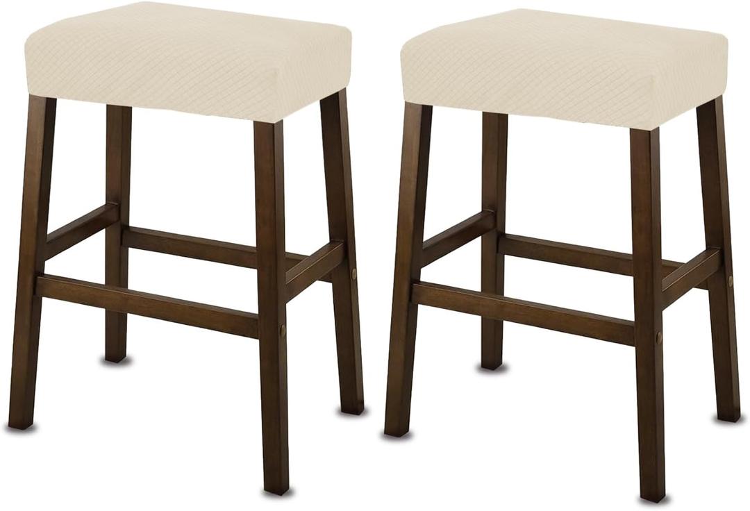 NeColorLife Rectangle Stool Covers,Stretch Waterproof Saddle Seat Covers for Counter Height and Kitchen Island Chairs,Vanity Barstool Cushion Protector,Beige,Pattern A,2 Pack