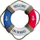 MorroMorn Lifebuoy Wall Hanging Decor - Welcome Aboard Mediterranean Style Home Decoration Hemp Rope (Red & Blue, 14") (2.00" x 14.00")