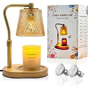 Candle Warmer Lamp with Timer Dimmable, Adjustable Wavy Amber Lamp Candle Warmer for Scented Candles, Housewarming Gift for Spring Home Decor, Women Mom Birthday Gifts with Charming Box & 2 Bulbs