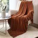 CREVENT Farmhouse Rust Chenille Throw Blanket for Couch Sofa Chair Bed Home Decoration, Soft Warm Cozy Knit Blanket for Spring (50''X60'' Caramel / Brown / Burnt Orange)