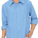 Haloumoning Boys Pleated Long Sleeve Dress Shirts Kids Button Down Collared Uniform Shirt (7-8 Years, Blue)