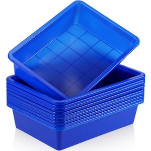 Hoteam 10 Pcs Flat Storage Organizer Tray Bin Paper Tray for Classroom Plastic Stackable File Organizer for School Office Teacher Book Organization(Blue,13.78 x 9.84 x 3.15 Inch)
