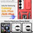 Case for Galaxy S24 Plus/S25 Plus with 360 Spin Stand [Magnetic Ring Stand] [Sliding Camera Cover] Military Grade Lens Protection Case for Samsung S24 Plus/S25 Plus 6.7", Red