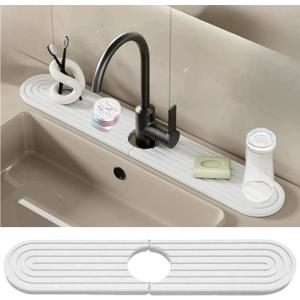 Faucet Mat For Kitchen Sink,Stone Drying Mat for Kitchen Counter,Diatomite Fast Drying Stone Sink Tray, Super Absorbent, Prevents Moisture Buildup (White, 23.6'' x 3.9'' x 0.5'')