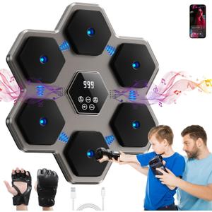 Music Boxing Machine with Gloves for Adults & Kids,5 Button LCD Touch Control with One Button Mute & Rhythm Recognition,17.3'' Large Size Wall Mounted Boxing Target for Home Gym,HIFI Bluetooth Speaker (grey)