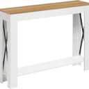 YATINEY Farmhouse Console Table, 39.4'' Small Narrow Entryway Table, Wood Couch Table Behind Sofa with Storage Shelf, Slim Farmhouse Hallway Table for Hallway, Foyer, White & Light Walnut CT34WV